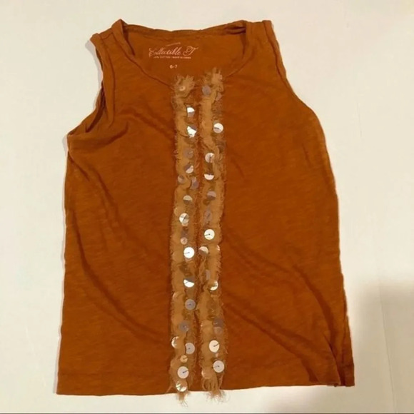 CREWCUTS Orange Tank Top Ruffled Sequins 6-7 - Picture 5 of 5